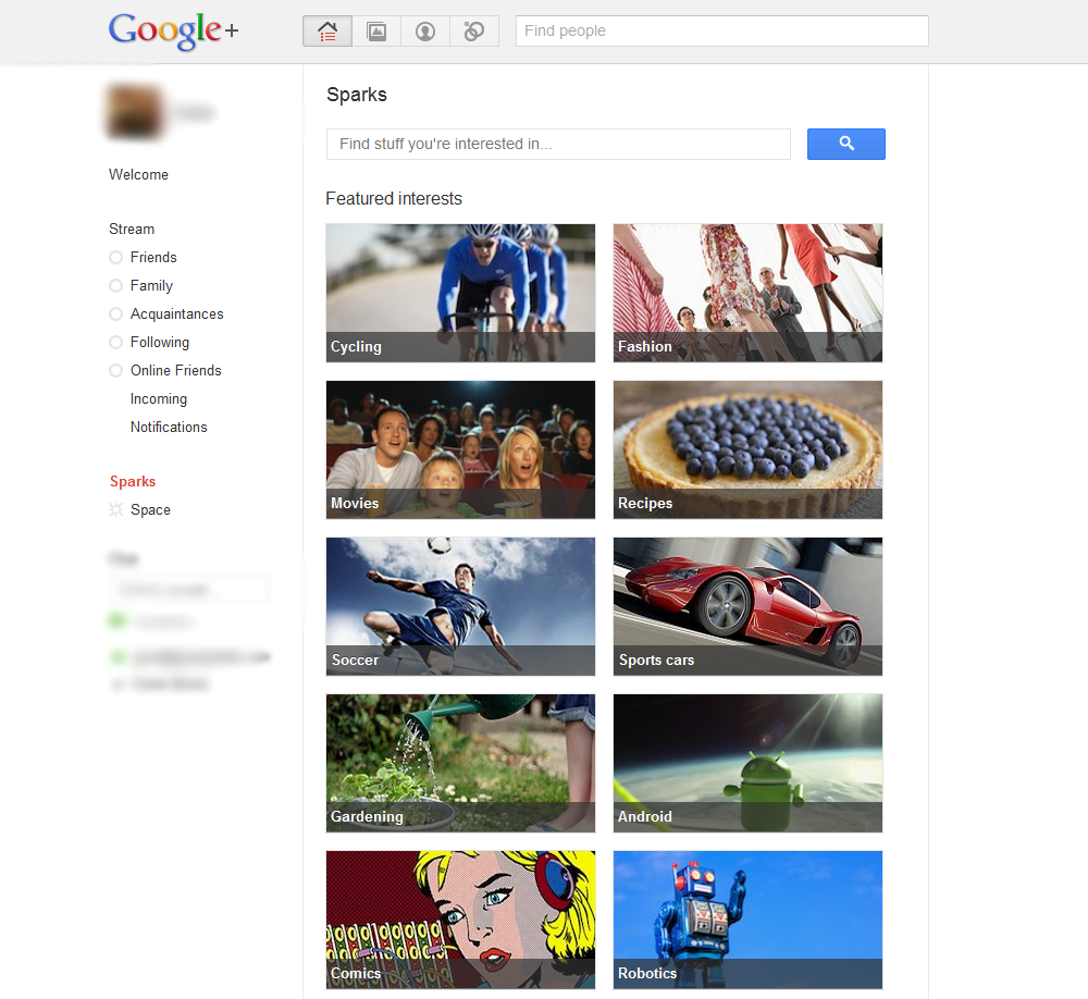 A view of the 'Sparks' page.