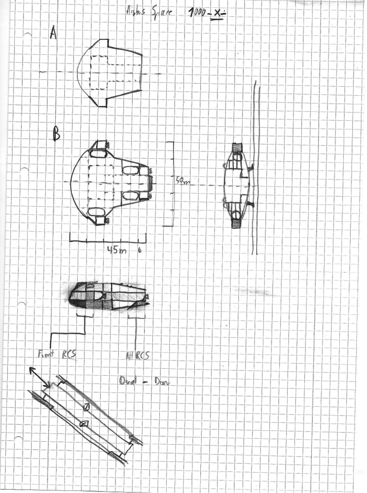 AirbusSpace-1000X Early design sketches Sheet 1

A and B are different design configurations, ultimatively I decided to follow configuration B and kee