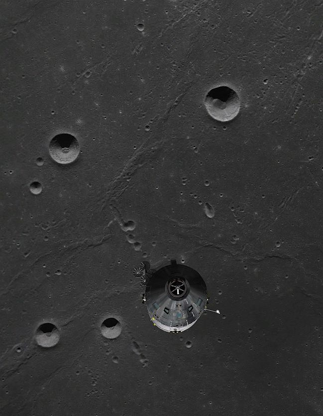Apollo 11 CSM Columbia flying over Dorsum Cayeux, (Mare Fecunditatis) prior to the SEP burn away from Eagle. AMSO/Orbiter 2016.