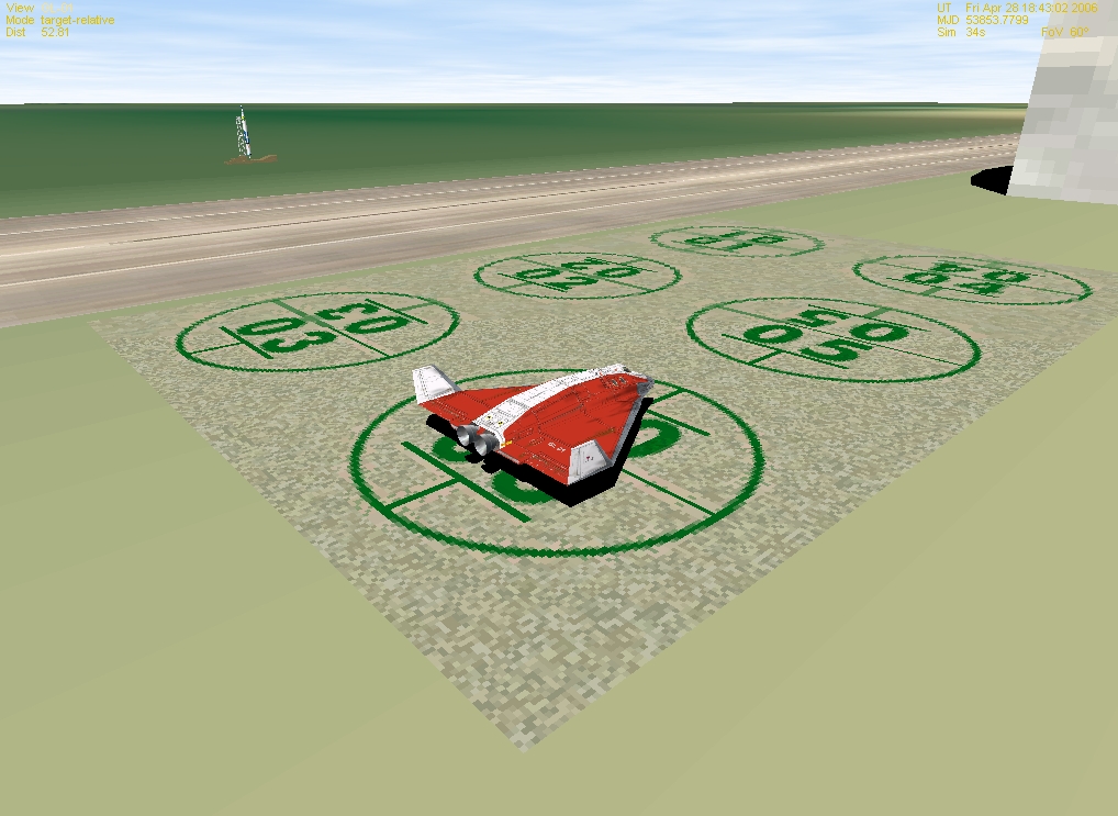 DG on one of the six landing pads, which were located where a parking area is at the real location. In the background is the Airman rocket and pad, fo