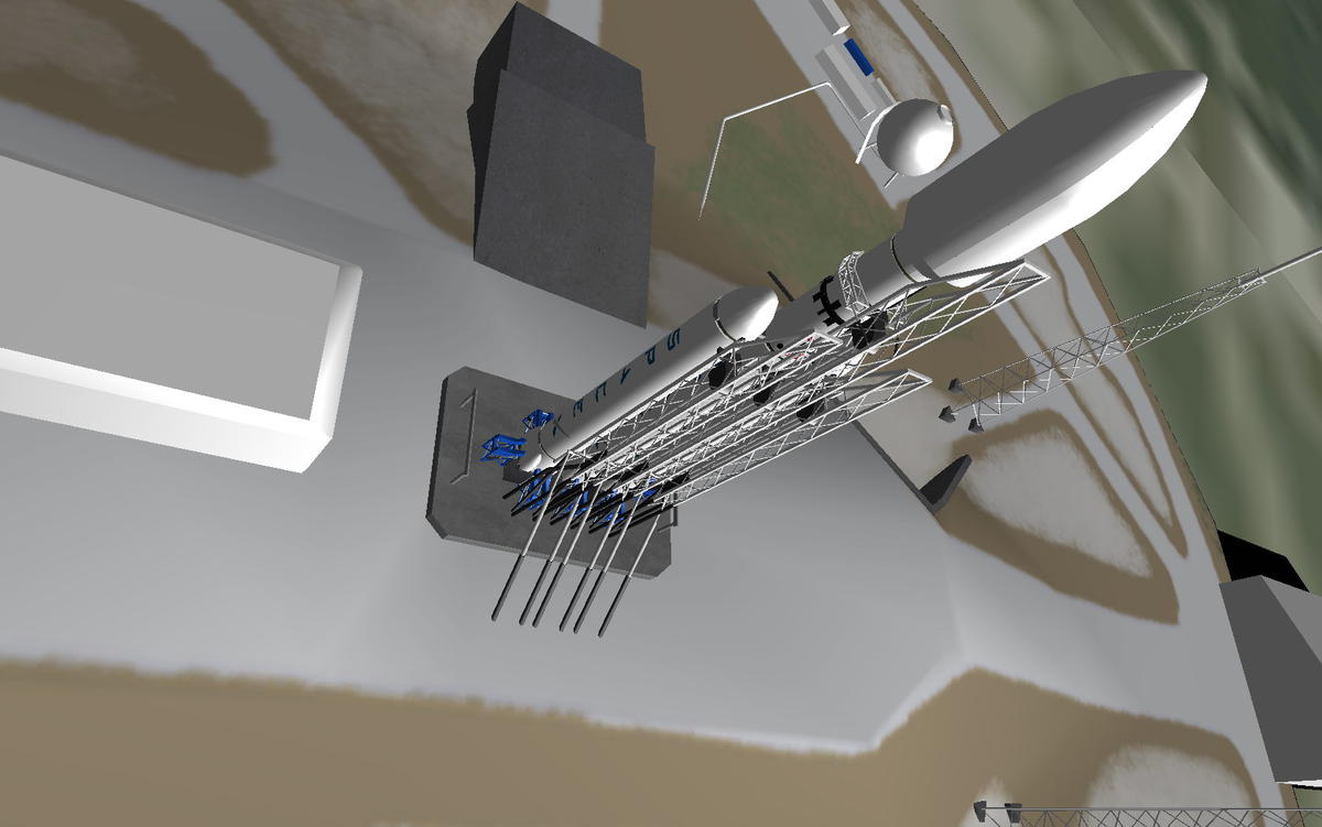 Falcon Heavy with 5.2m fairing at it's launcpad
