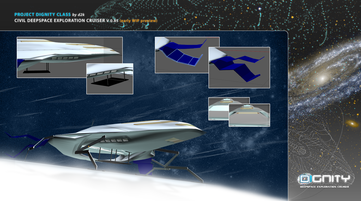 Landing skids, Hangar bay door, Solar wings - Work in progress.