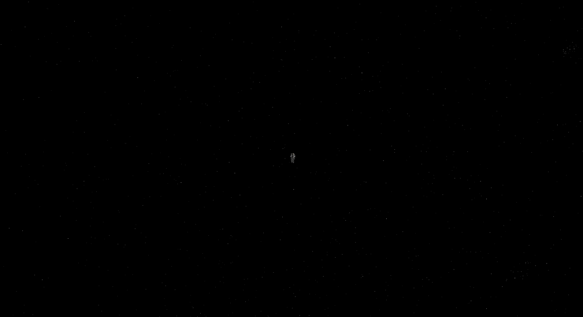 One astronaut. One EMU.  Four hundred pounds of man and machine . . . all alone in the night.
