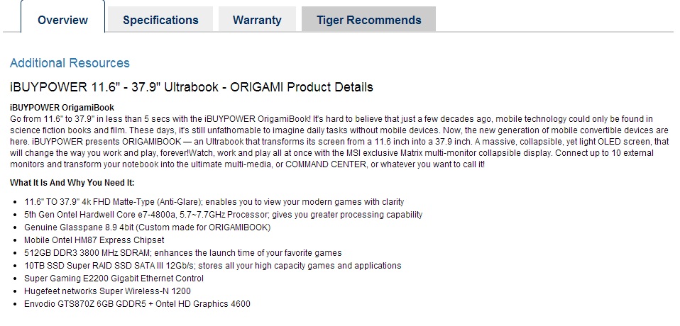 OrigamiSpecs