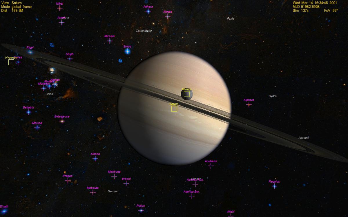 Saturn, with Mimas in the foreground