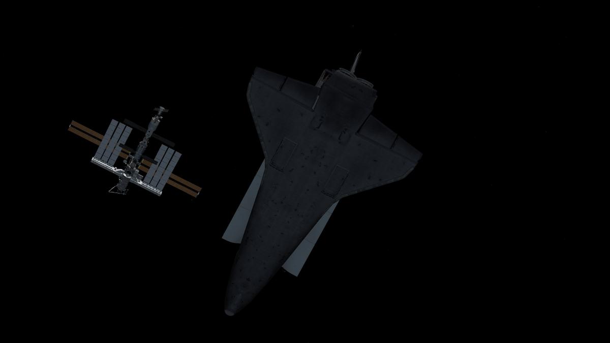 STS-121
July 6th 2006 - Atlantis arrives on the RBar 600 meters below the ISS after a successful Rendezvous