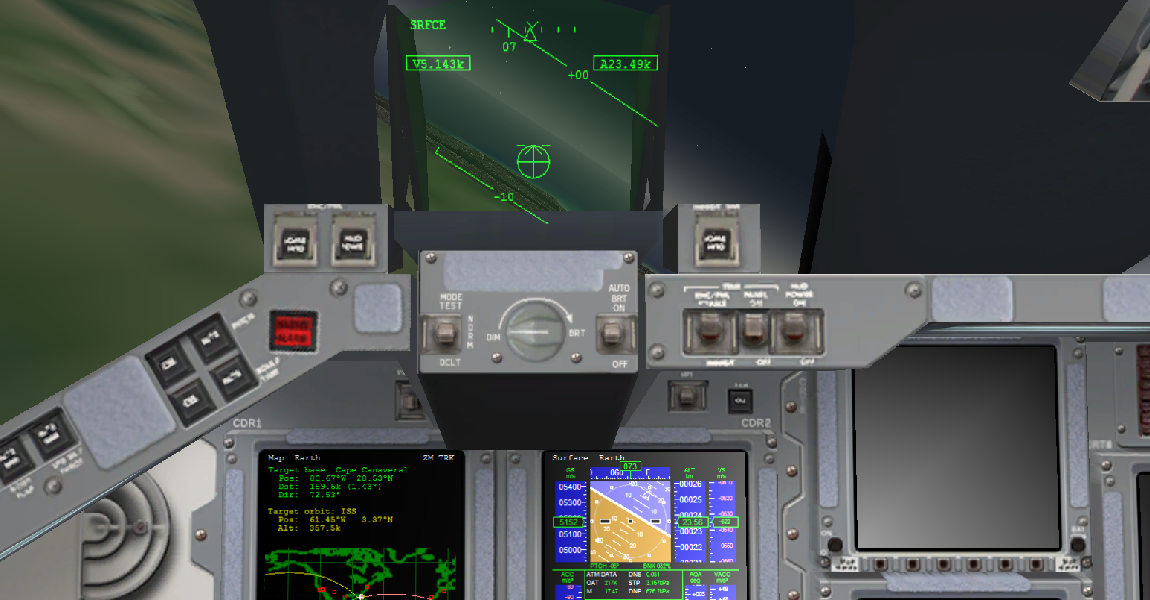 STS approaching KSC still glowing in cockpit view