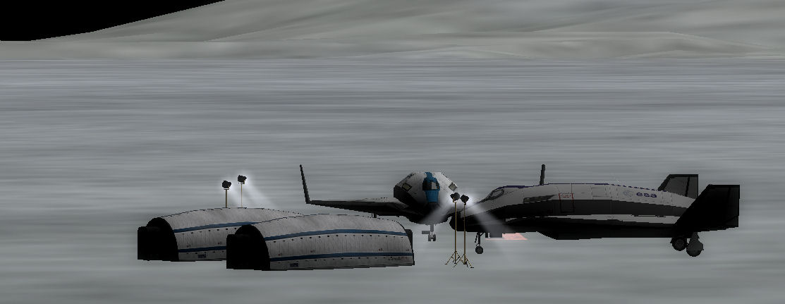 The completed LSS1 base camp set up for the astronauts first night on the moon, both Gliders are powered down and the crew can relax until XR5 Hercule