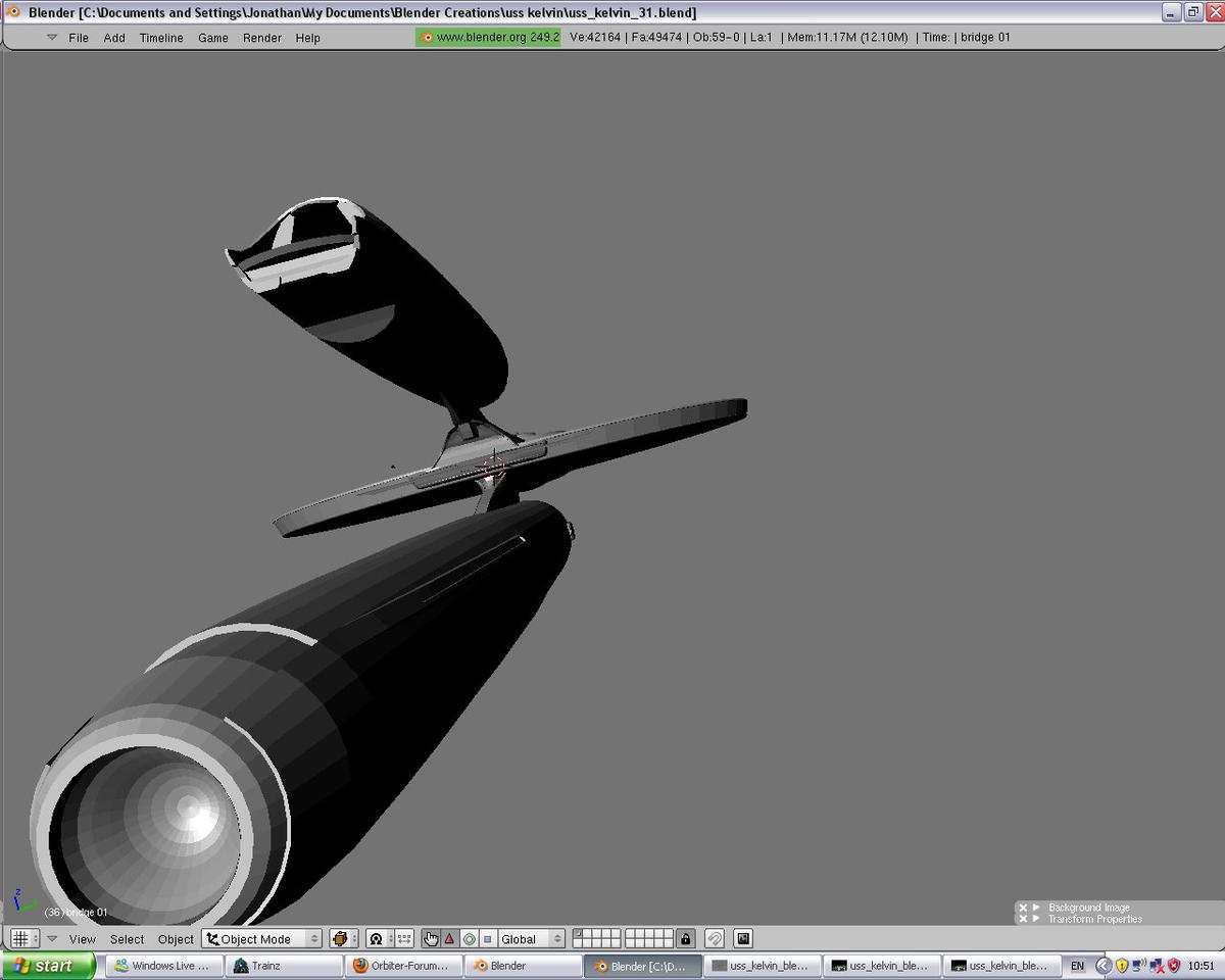 Uss Kelvin aft shot along the nacell in blender