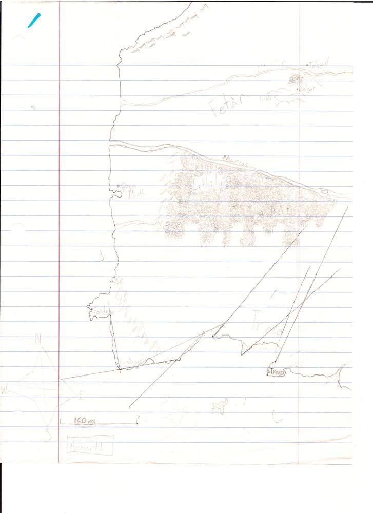 Western half of Aenorth, This is what started it all. You will find this feature on most of my maps. The lines you see are from me carrying this map o